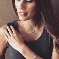 First female NBA Scout, model and sportscaster, Bonnie-Jill Laflin wearing our I Am Their Voice Necklace and Life's Journey Bracelet